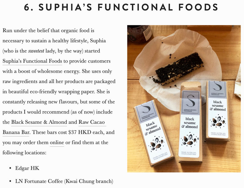 Suphia's Functional Foods Featured on eugreenia: 25 Irresistible Vegan Desserts (Cakes, Cookies, Donuts) and Where to Find Them in Hong Kong